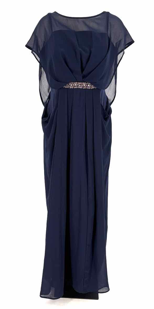 Size 14 Navy Satin Chiffon Dress