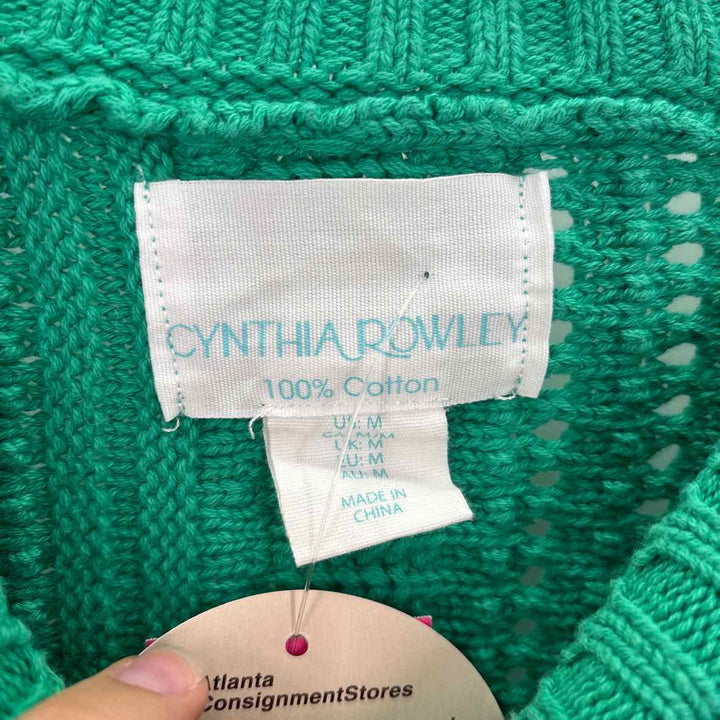Size M CYNTHIA ROWLEY Green Knit Cotton Sweater