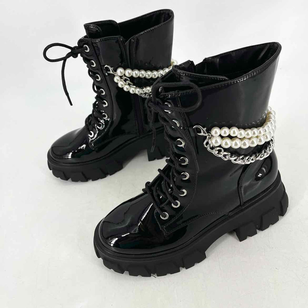 Shoe Size 8W Black PATENT Faux Leather Boots