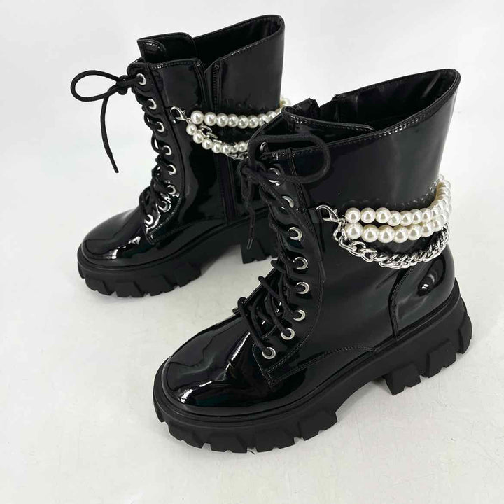 Shoe Size 8W Black PATENT Faux Leather Boots