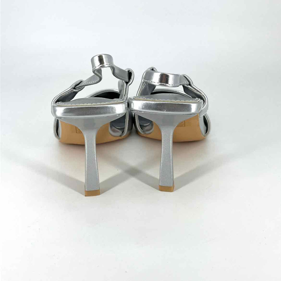 Shoe Size 10 Silver Faux Leather Heels