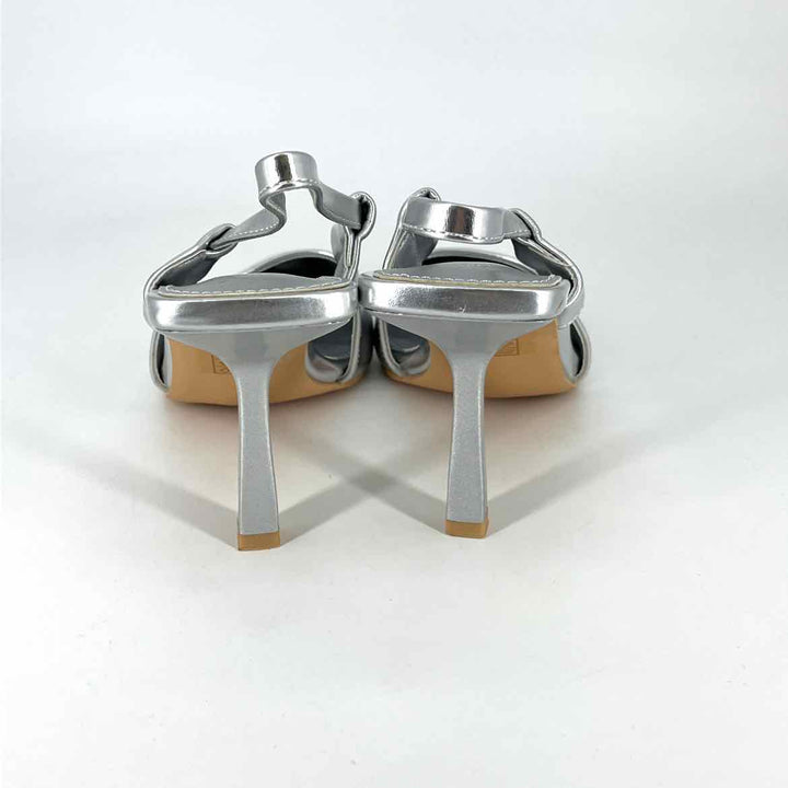 Shoe Size 10 Silver Faux Leather Heels