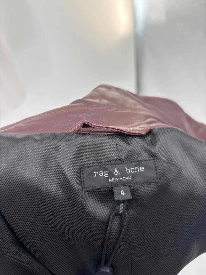 Size 4 RAG & BONE Burgundy Leather Luxury - Jacket