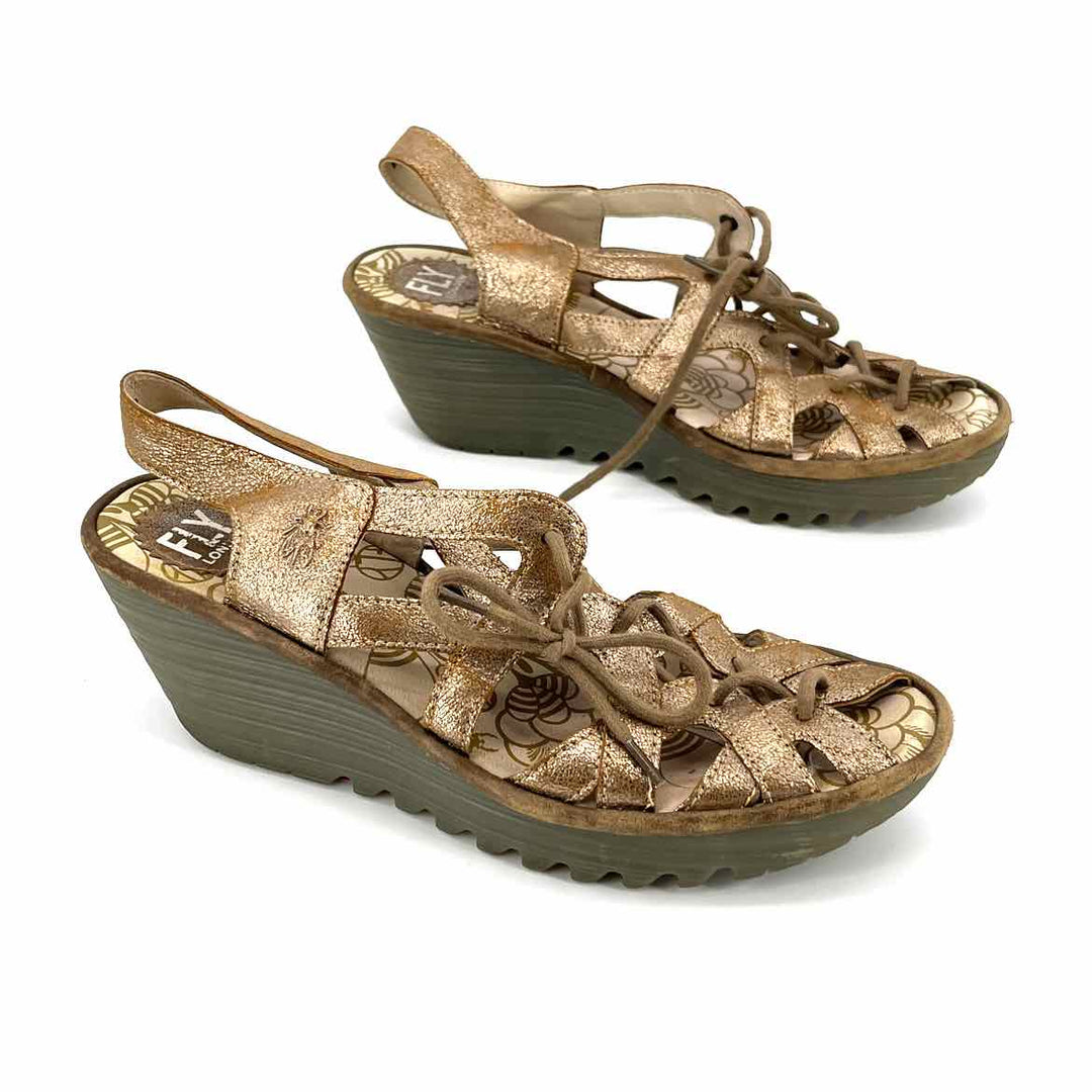 Shoe Size 9 FLY LONDON Gold Leather Sandals