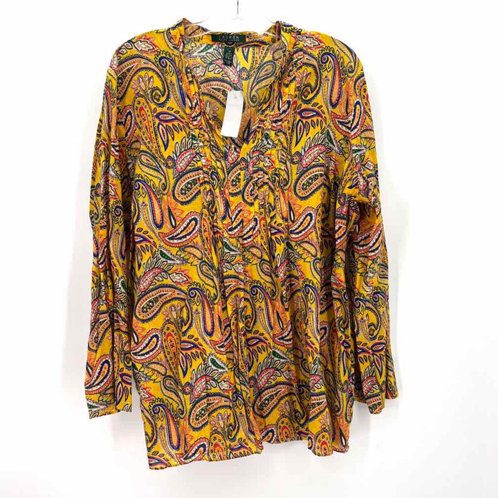 Size 1X LAUREN RALPH LAUREN Yellow Print Shirt
