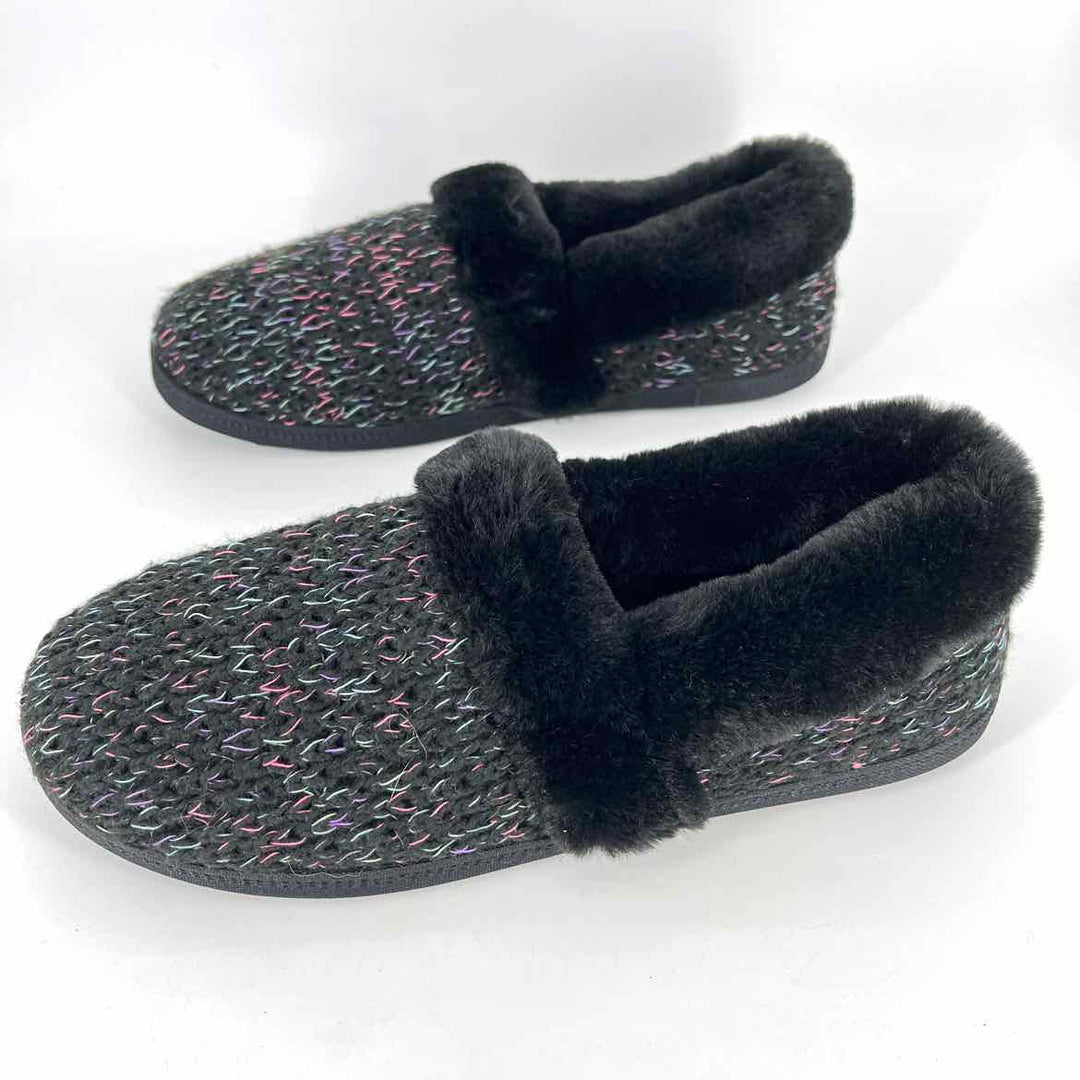 Shoe Size 11 Sketchers Black Knit Faux Fur Slippers