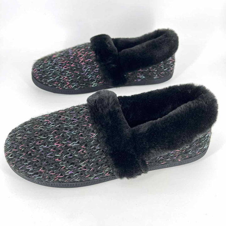 Shoe Size 11 Sketchers Black Knit Faux Fur Slippers