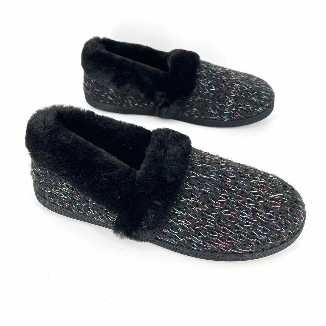 Shoe Size 11 Sketchers Black Knit Faux Fur Slippers