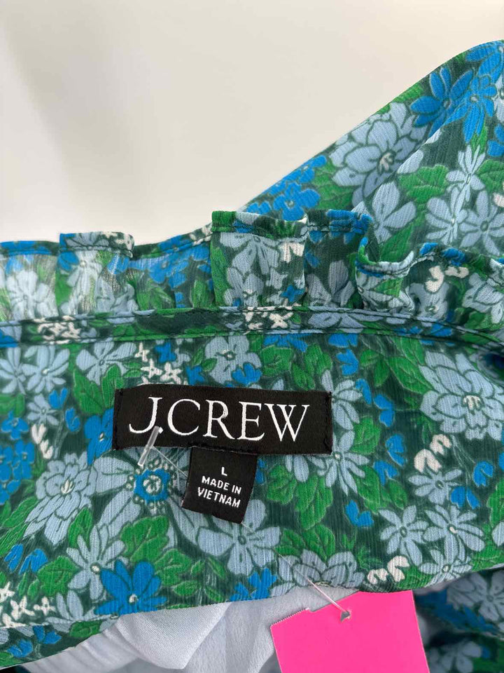 Size L J Crew Green Print Shirt