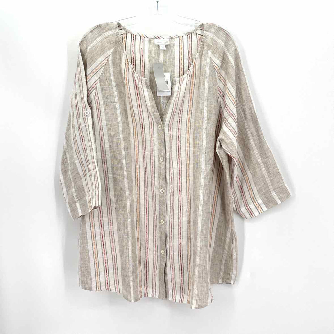 Size XL J JILL White Print Linen Shirt