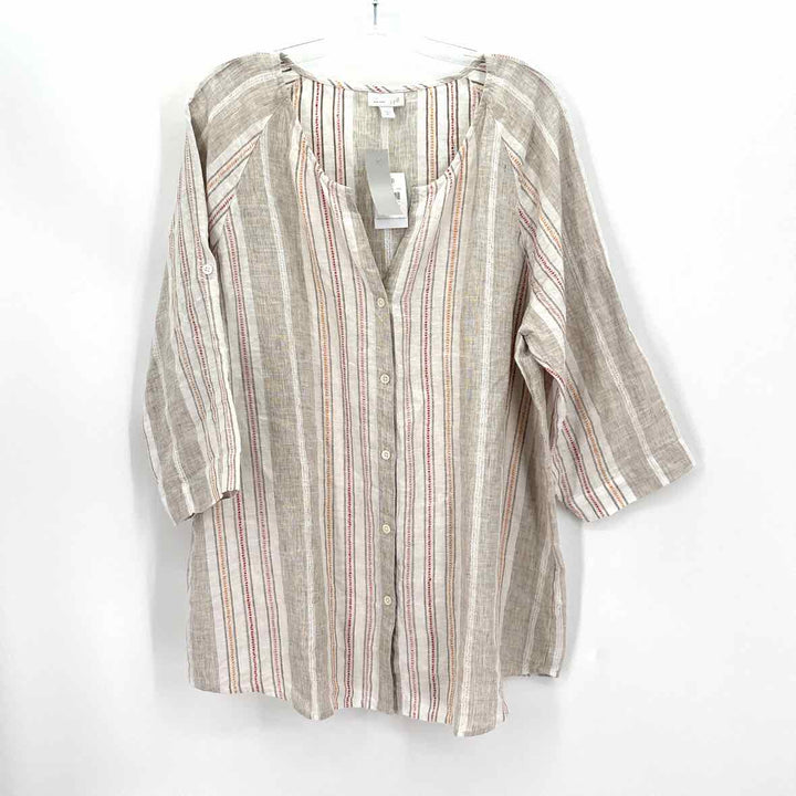 Size XL J JILL White Print Linen Shirt
