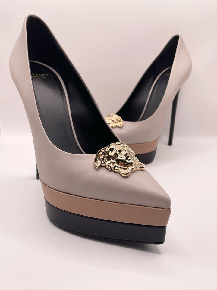 Shoe Size 40 Versace Gray Leather Luxury - Pumps