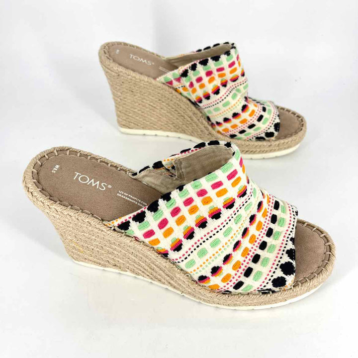 Shoe Size 8.5 Toms Multi-Color Canvas Wedge