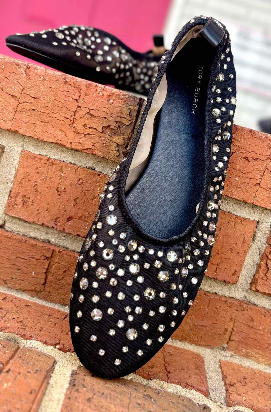 Shoe Size 9 Tory Burch Black Mesh Leather Flats