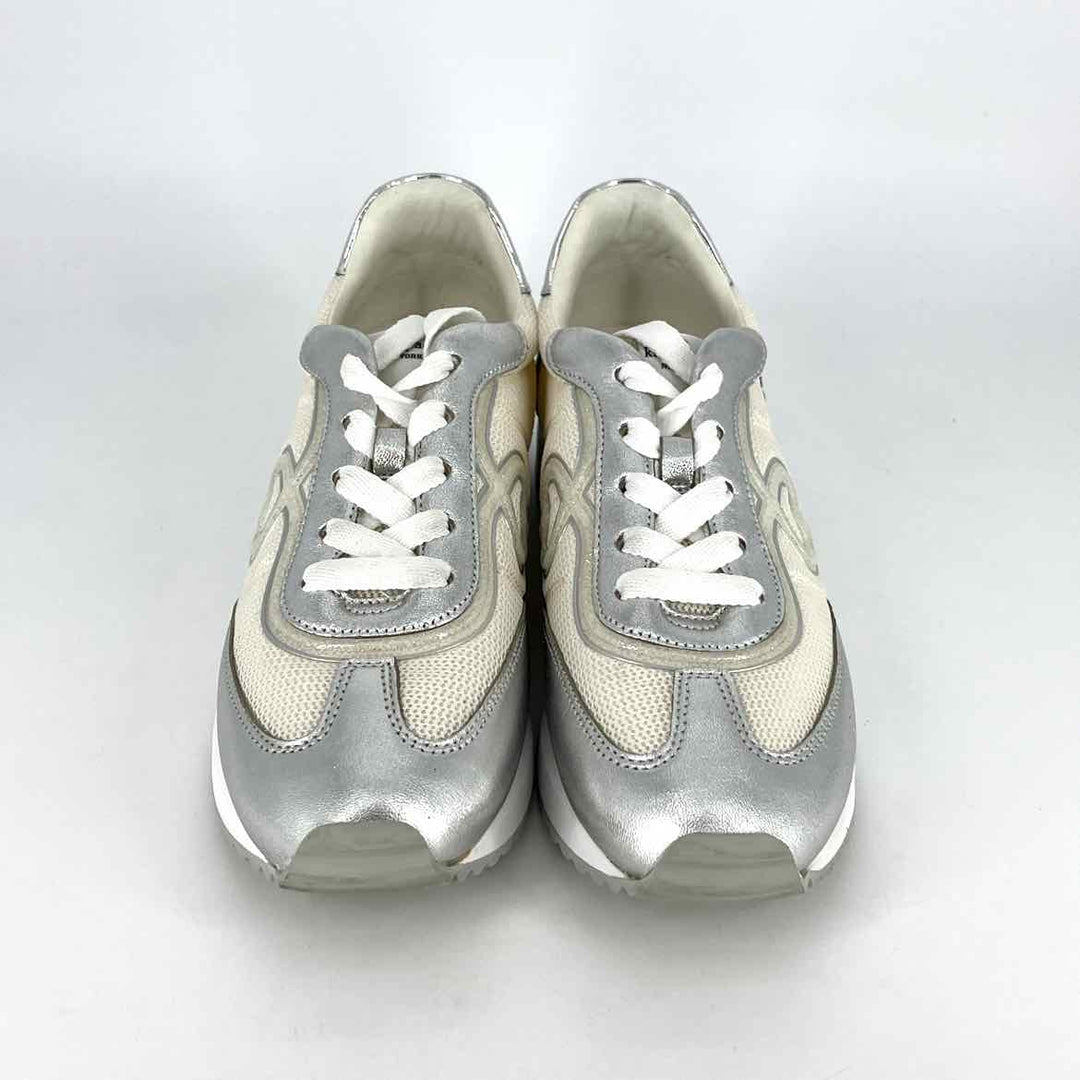 Shoe Size 9 Kate Spade Silver Knit Faux Leather Sneakers