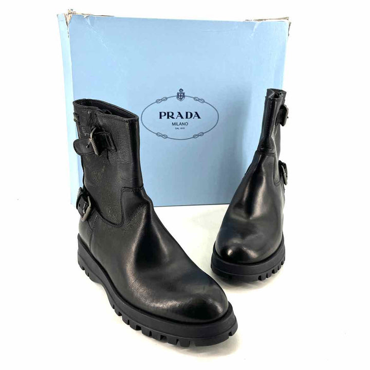 Shoe Size 38.5 PRADA Black Leather Luxury - Boots