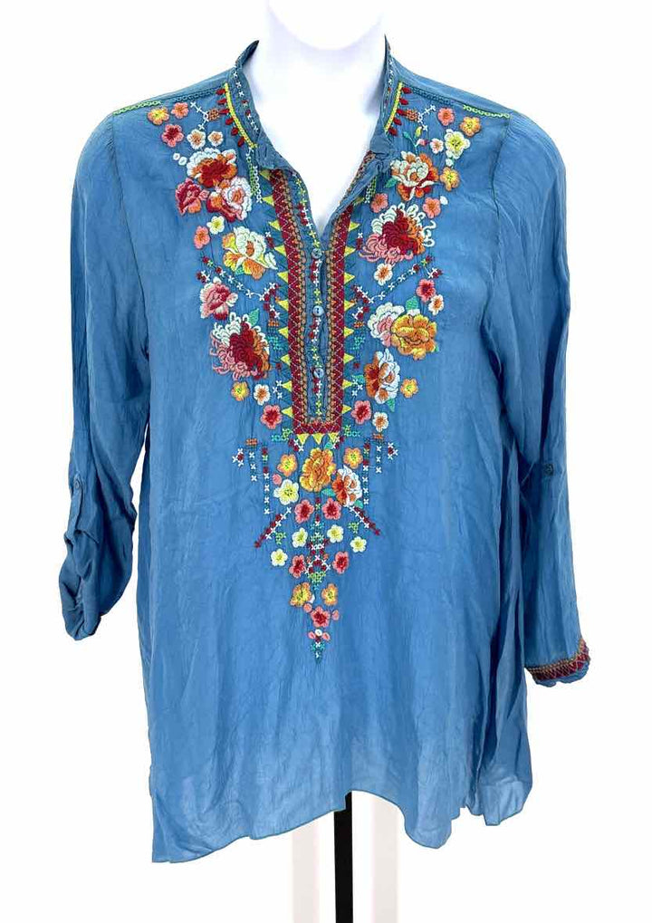 Size L Johnny Was Blue Rayon Shirt