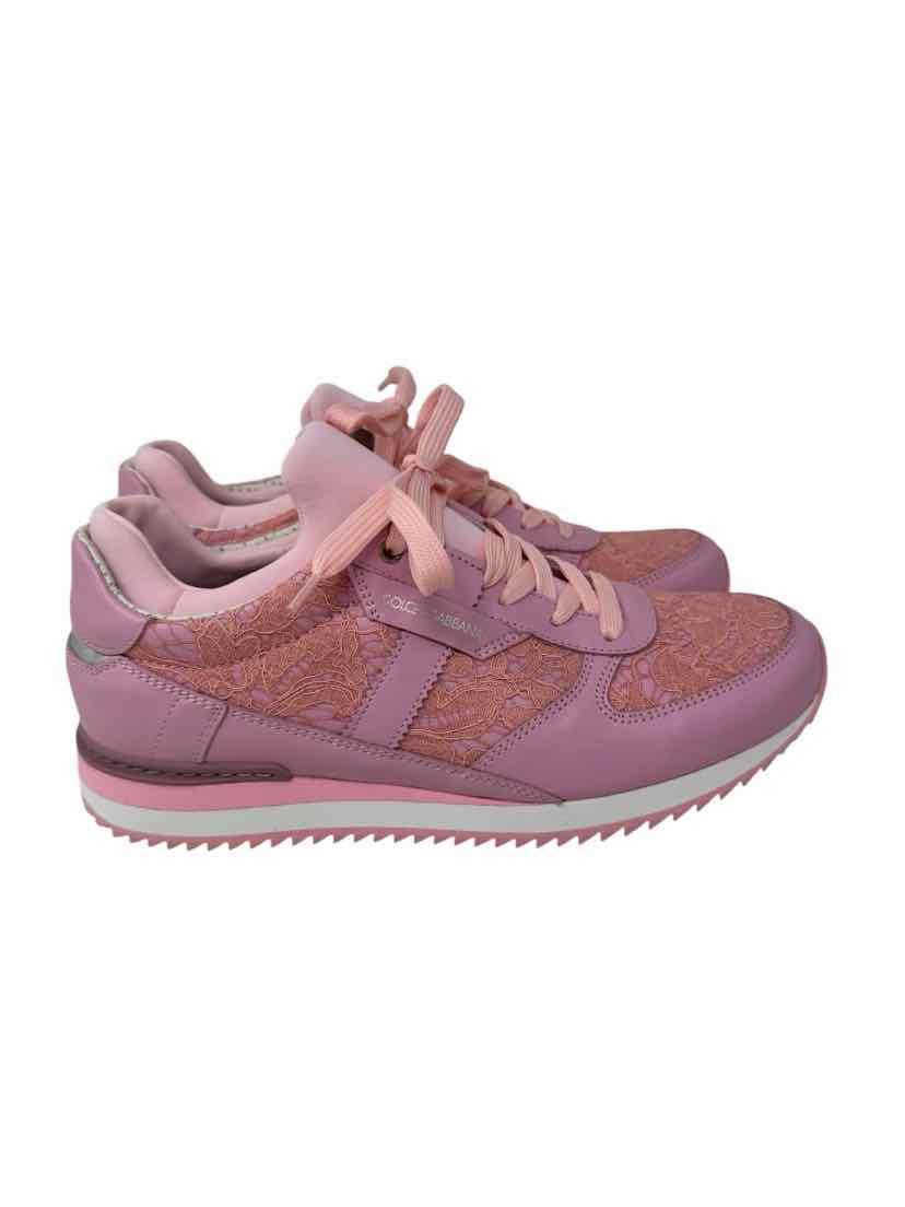 Shoe Size 38.5 Dolce &amp; Gabbana Pink Leather Lace Luxury - Sneakers