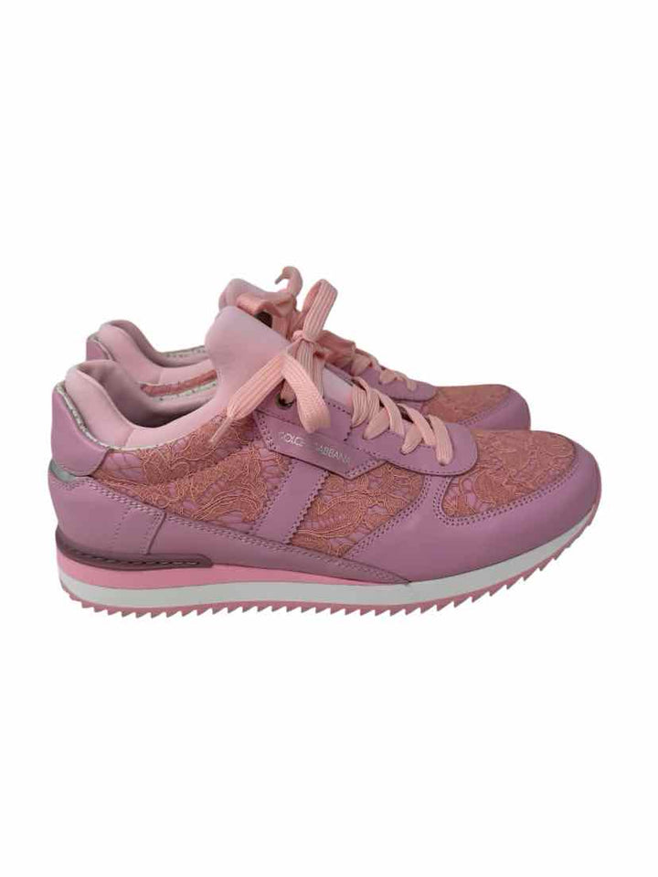 Shoe Size 38.5 Dolce &amp; Gabbana Pink Leather Lace Luxury - Sneakers