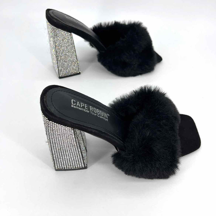 Shoe Size 6.5 Black Faux Fur Heels