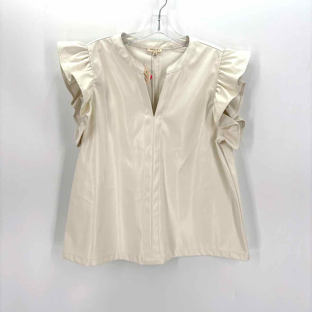 Size L JODIFL Ivory Faux Leather Shirt