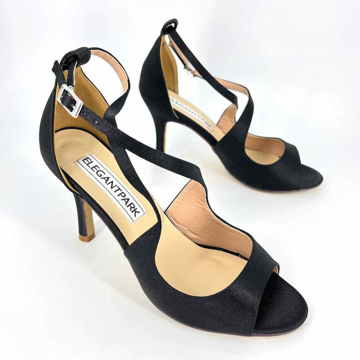 Shoe Size 9.5 Black Satin Heels
