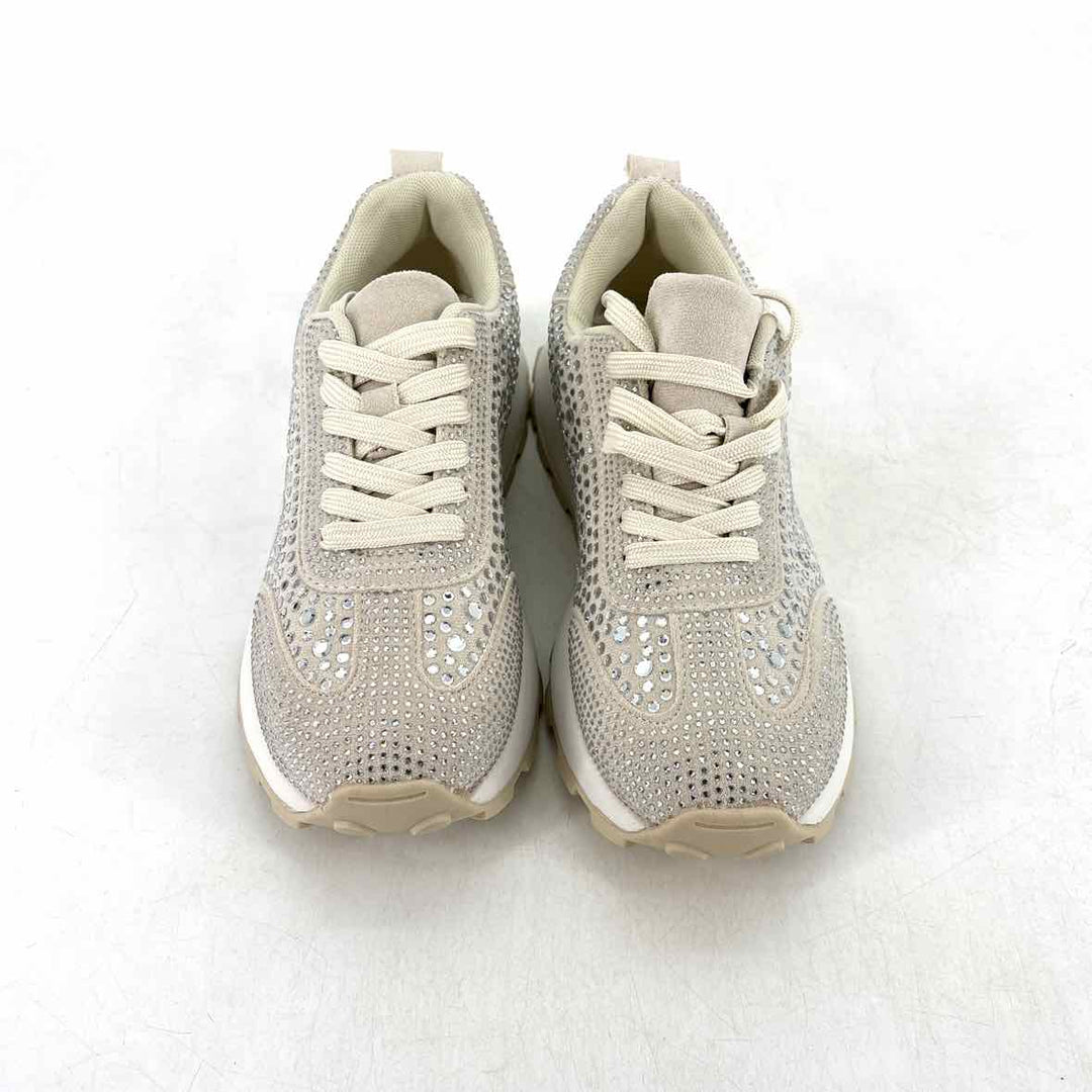 Shoe Size 9 AZALEA WANG Beige Rhinestone Sneakers