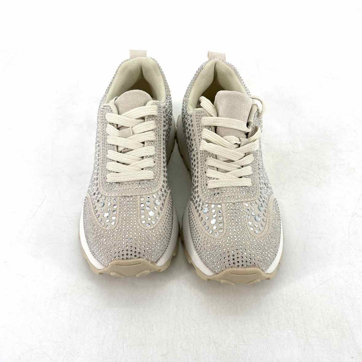 Shoe Size 9 AZALEA WANG Beige Rhinestone Sneakers