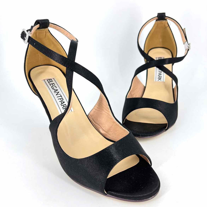 Shoe Size 9.5 Black Satin Heels