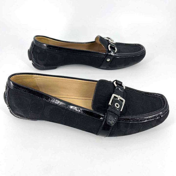 Shoe Size 8.5 Coach Black Leather Canvas Loafers