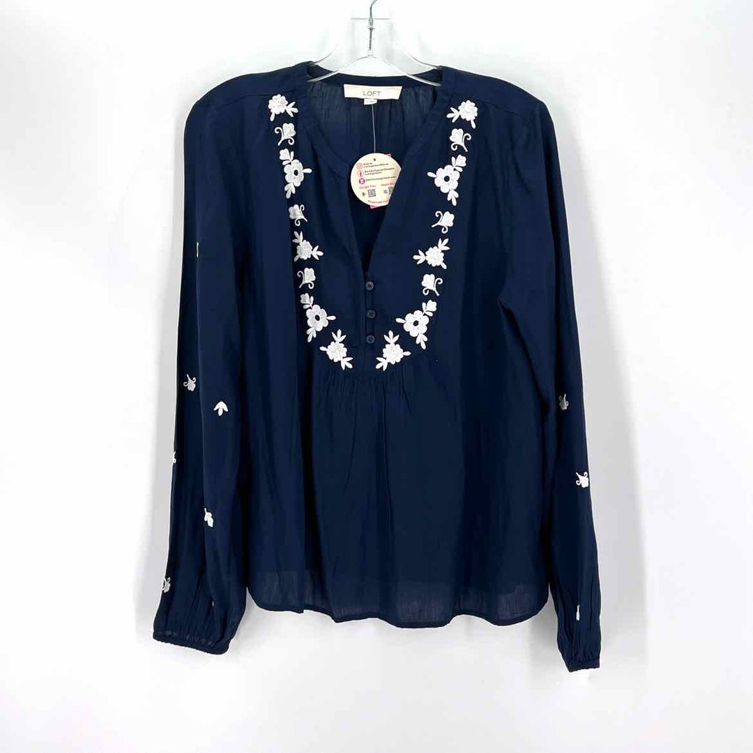 Size M LOFT Navy Print Shirt