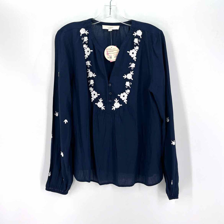 Size M LOFT Navy Print Shirt