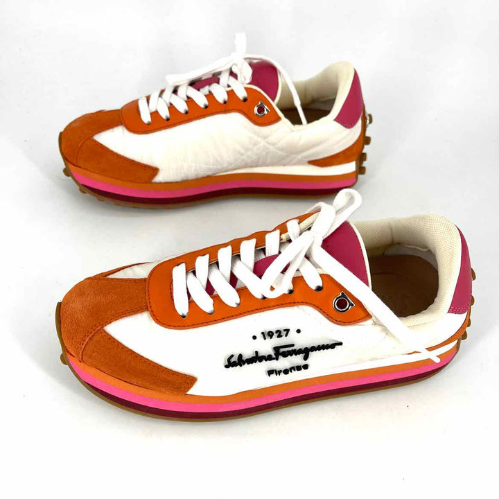 Shoe Size 5.5 FERRAGAMO Multi-Color Suede Nylon Sneakers