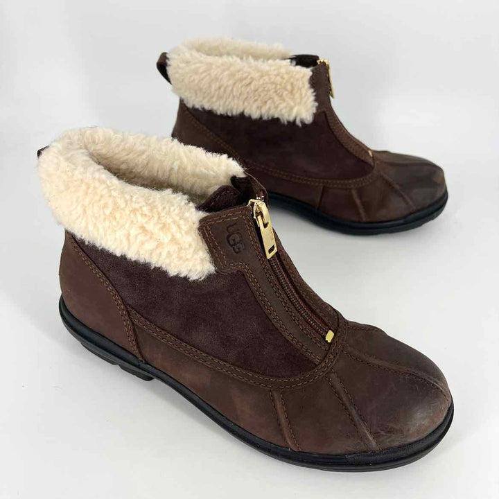 Shoe Size 7.5 Ugg Brown Leather Faux Fur Boots