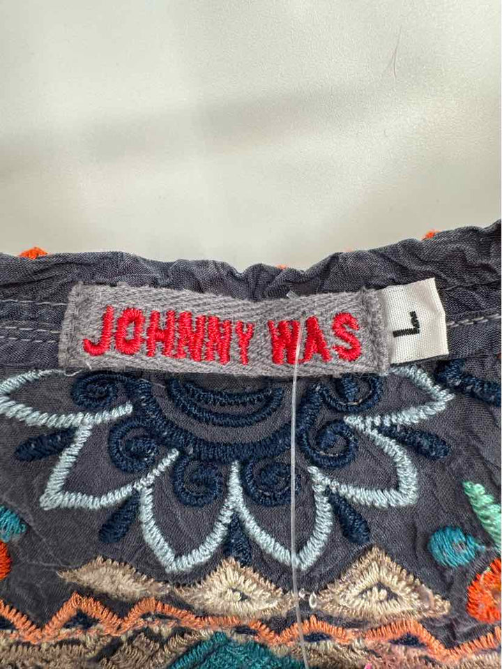 Size L Johnny Was Blue Silk Shirt