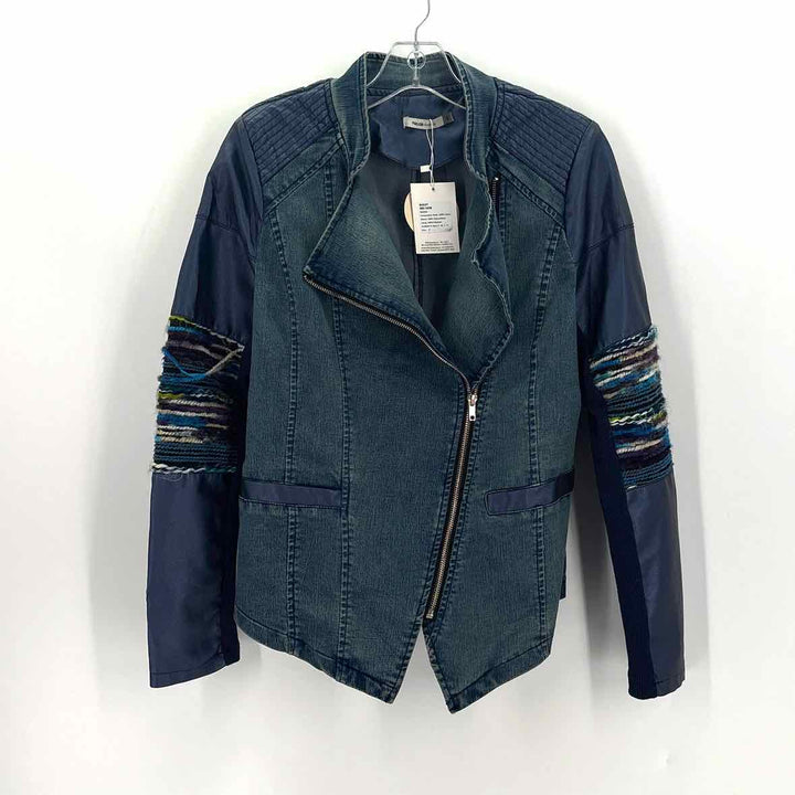 Size S Navy Denim Faux Leather Jacket