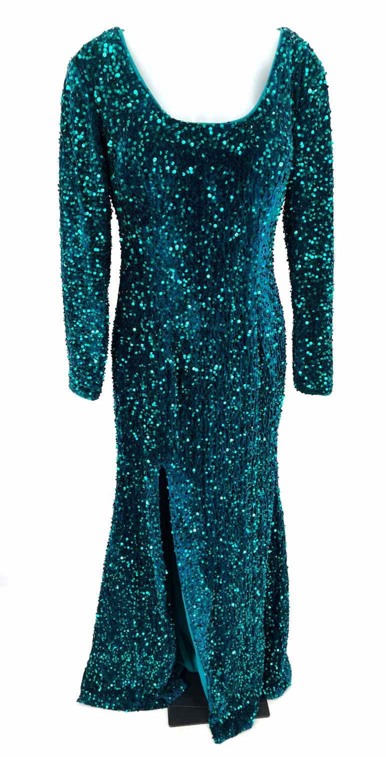 Size 8 Teal Velvet Sequined Dress