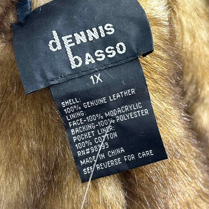 Size 1X DENNIS BASSO Blue Leather Faux Fur Coat