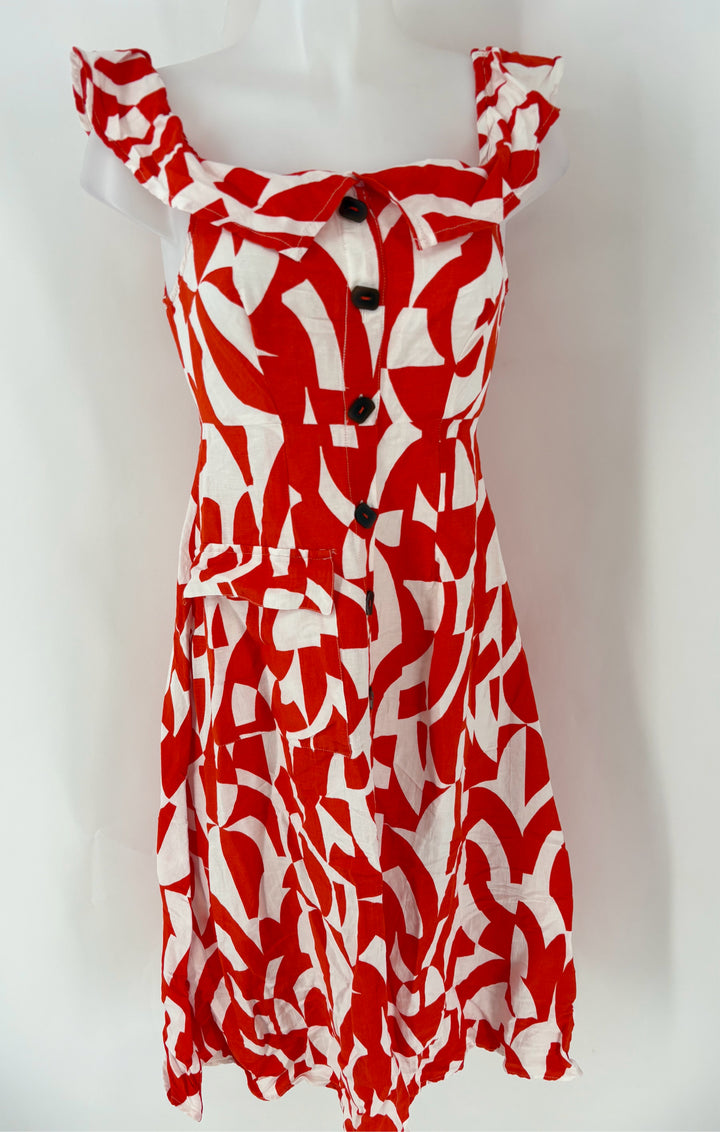Size 6 Anthropologie Red Print Dress