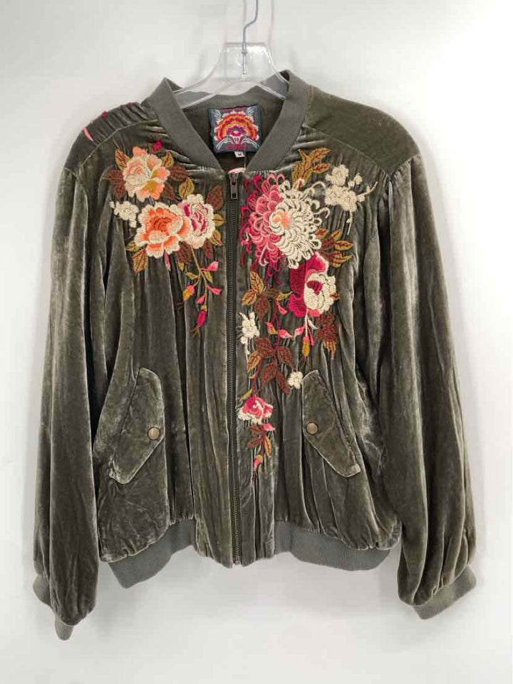 Size M Johnny Was Olive Velour Jacket