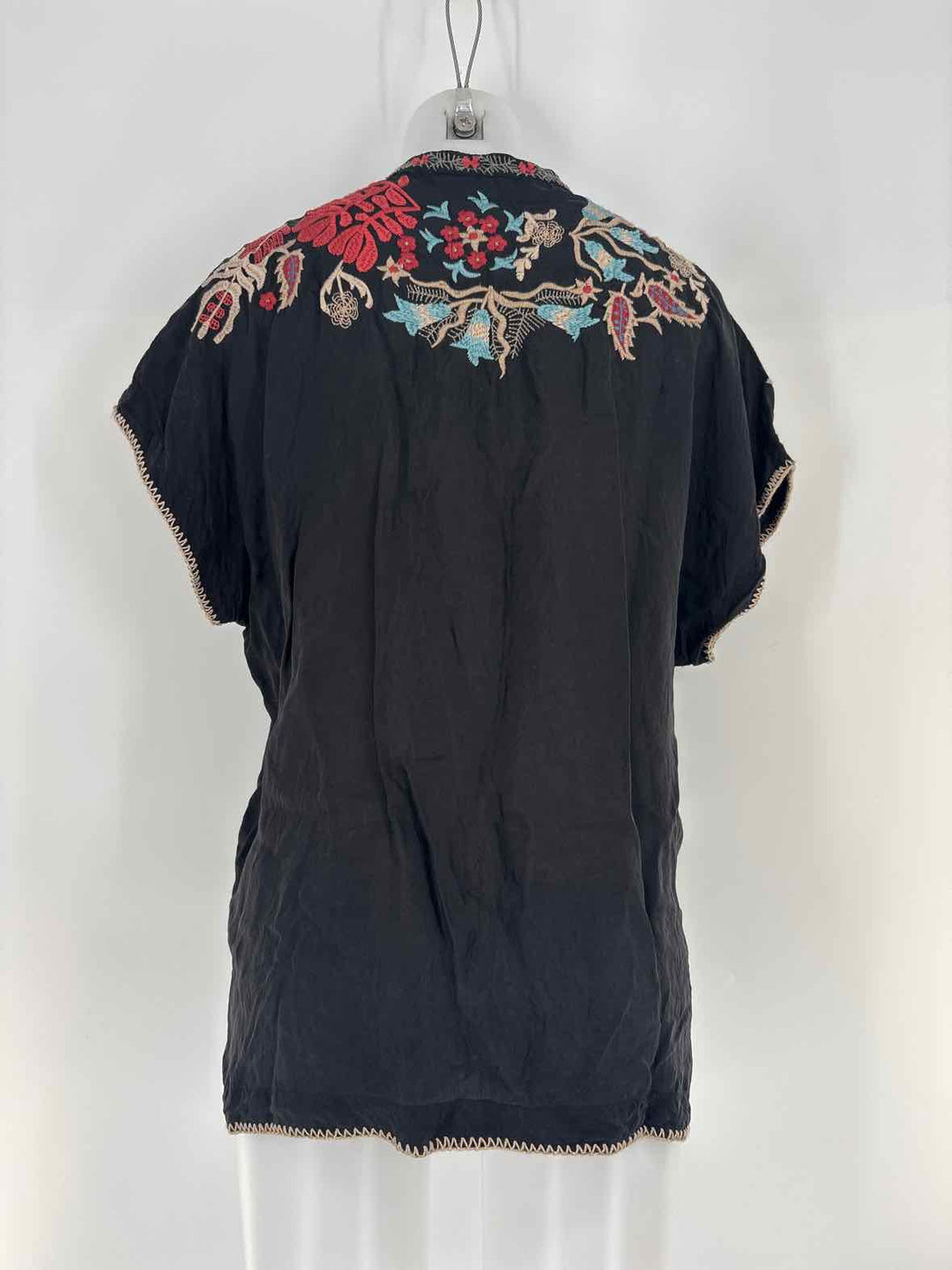 Size M Johnny Was Black Silk Shirt