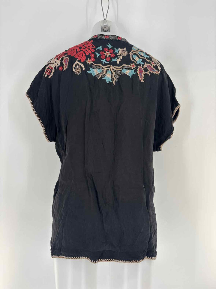 Size M Johnny Was Black Silk Shirt