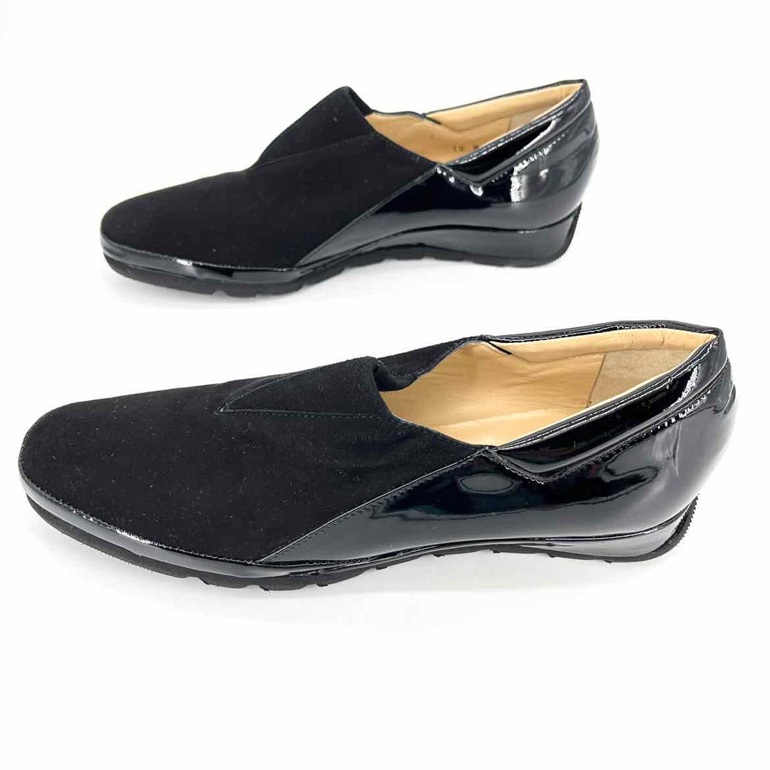 Shoe Size 10 Black Suede Patent Wedge