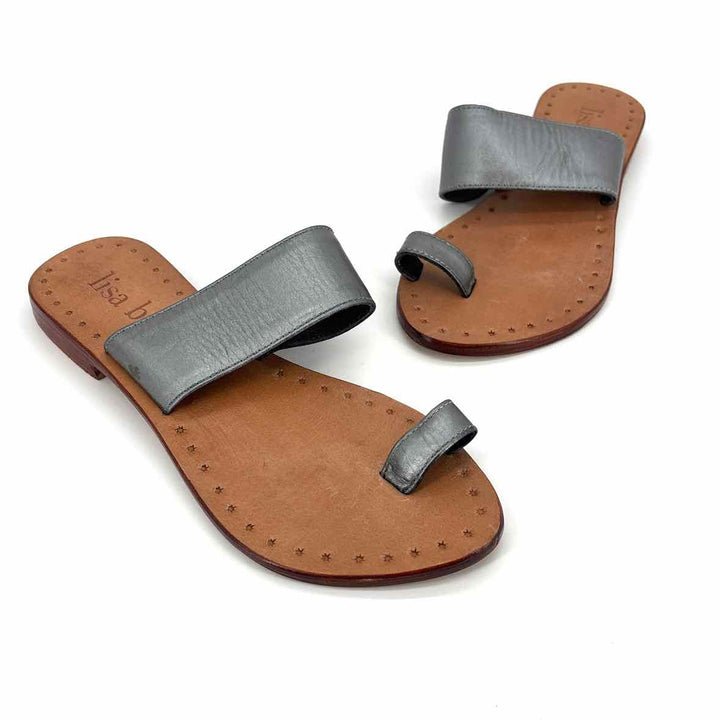 Shoe Size 6 Pewter Leather Sandals