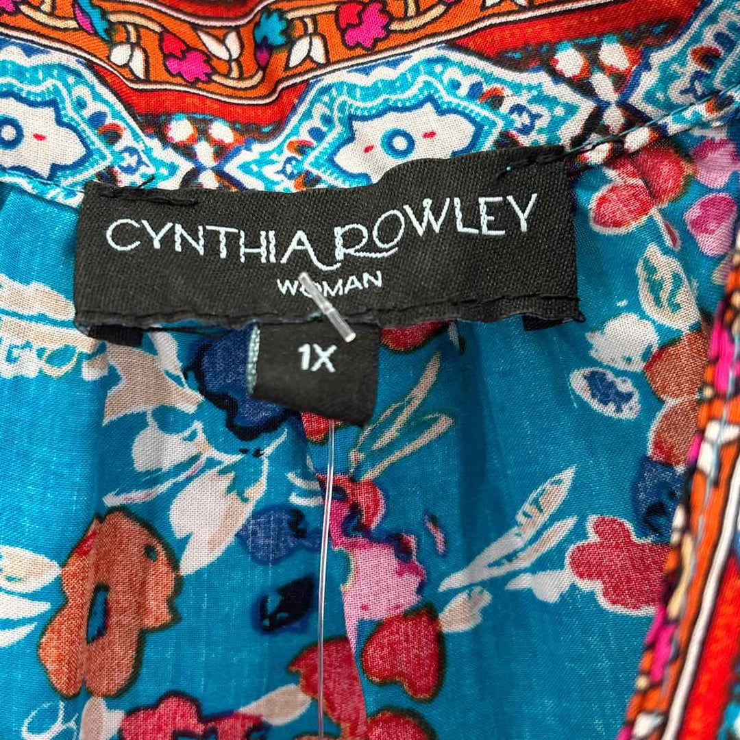 Size 1X CYNTHIA ROWLEY Blue Shirt