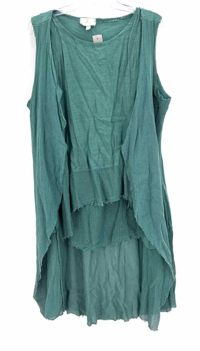 Size XL BELLE FRANCE Green Linen Netting Vest