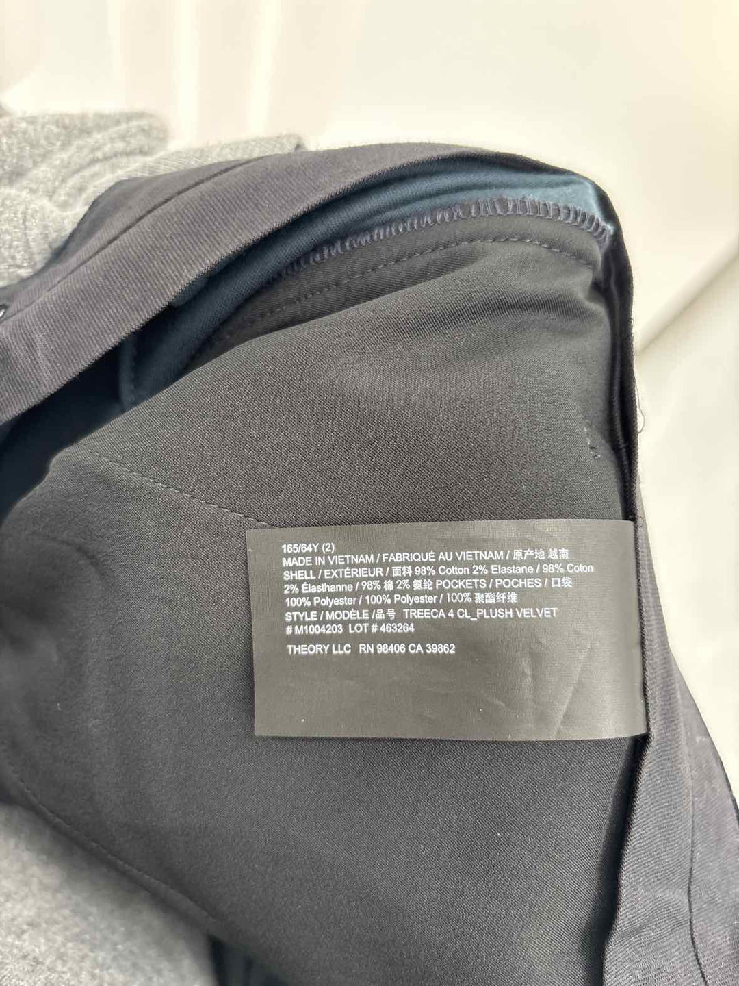 Size 2 THEORY Navy Velour Luxury - Pants