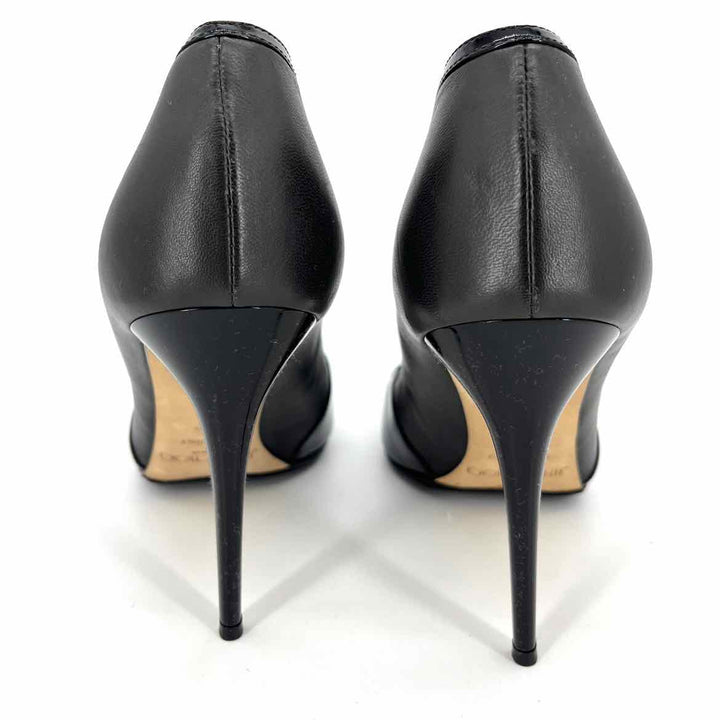 Shoe Size 39.5 JIMMY CHOO Black Leather Patent Heels