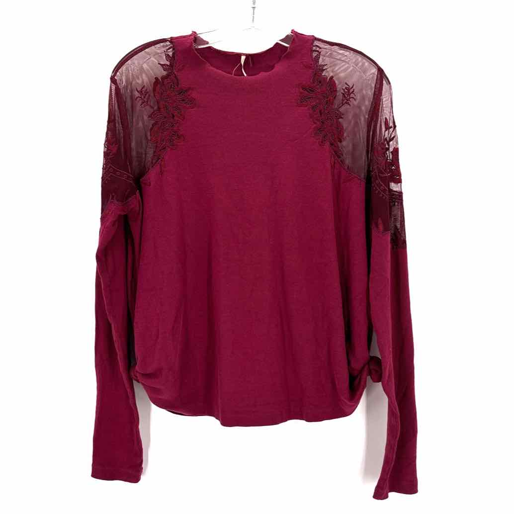 Size S FREE PEOPLE Burgundy Knit Lace Sweater