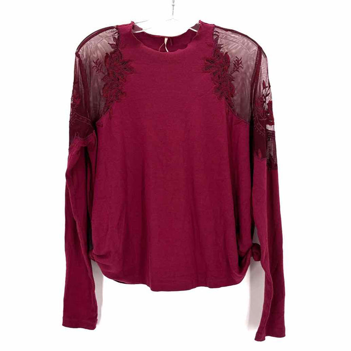 Size S FREE PEOPLE Burgundy Knit Lace Sweater